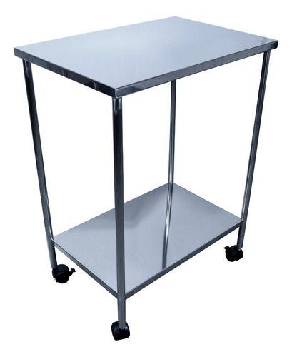Mesa Auxiliar Aço Inox 40 X 60 X 80 Inox Com Rodinhas - CASINOX Imagem de Mesa Auxiliar Aço Inox 40 X 60 X 80 Inox Com Rodinhas