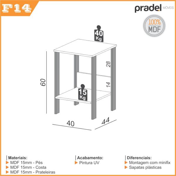 Imagem de Mesa Auxiliar em MDF 40 x 44 x 60 cm Freijó/Preto Fosco Dalla Costa F14