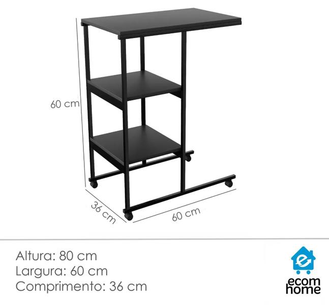 Imagem de Mesa Auxiliar Lateral Para Sofá Cama Apoio Para Notebook Livros Preta