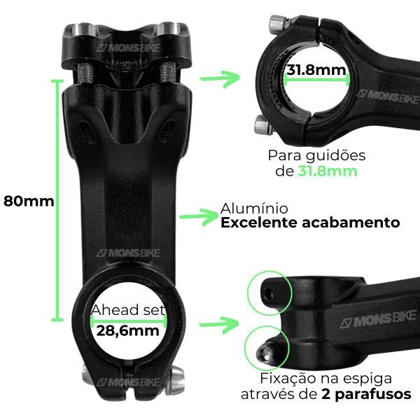 Imagem de Mesa Avanço Suporte Guidão Bike 31.8mm 80mm + Adaptador Standard Para Over Ahead Set