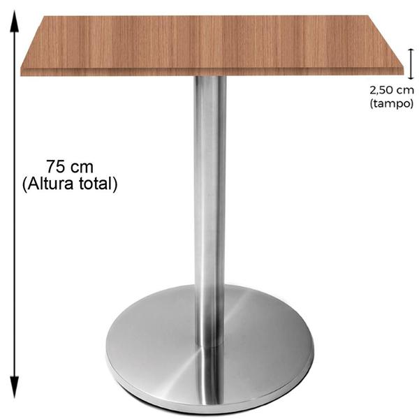 Imagem de Mesa Beta Inox 75 cm (Altura) Disco Redondo Tampo MDP Quadrado 60 cm (Larg) x 2,50 cm (Alt) Naturalle