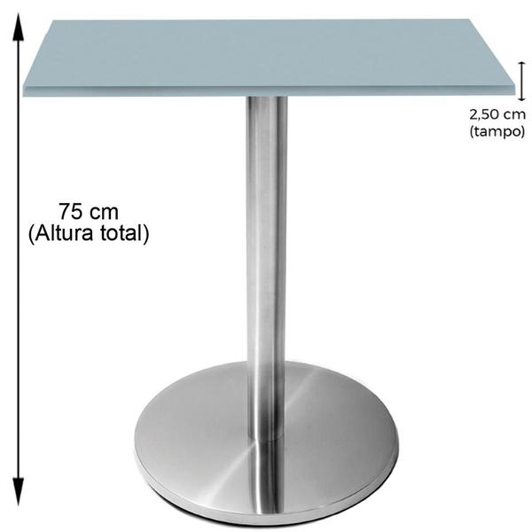 Imagem de Mesa Beta Inox 75 cm (Altura) Disco Redondo Tampo MDP Quadrado 70 cm (Larg) x 2,50 cm (Alt) Cinza