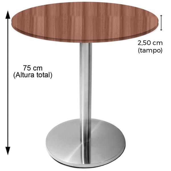 Imagem de Mesa Beta Inox 75 cm (Altura) Disco Redondo Tampo MDP Redondo 70 cm (Larg) x 2,50 cm (Alt) Walnut