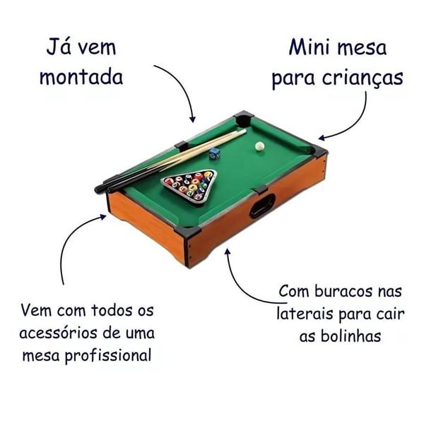 Imagem de Mesa Bilhar Completa Mini Sinuca Infantil Acessórios