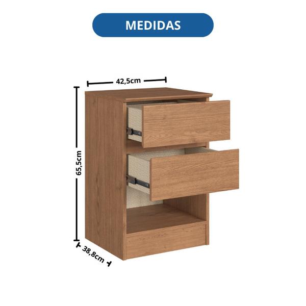 Imagem de Mesa Cabeceira 2 Gavetas Aurora 65,5cm X 42,5cm X 38,8cm Cedro