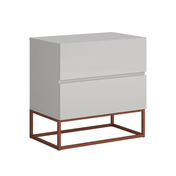 Imagem de Mesa Cabeceira 2 Gavetas cor Off White para Cama Casal com Pés de Ferro Estilo Industrial Cobre