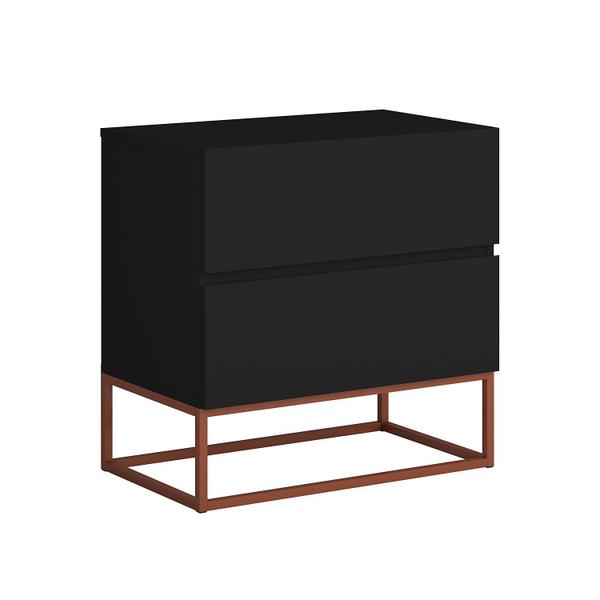 Imagem de Mesa Cabeceira 2 Gavetas cor Preto para Cama Casal com Pés de Ferro Estilo Industrial Cobre