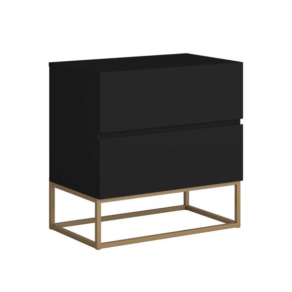 Imagem de Mesa Cabeceira 2 Gavetas Preto  Estilo Industrial Pés de Ferro Dourado