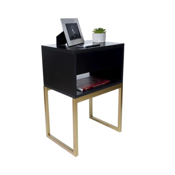 Imagem de Mesa Cabeceira 40Cm Preto Eco Industrial Pés Ferro Dourado