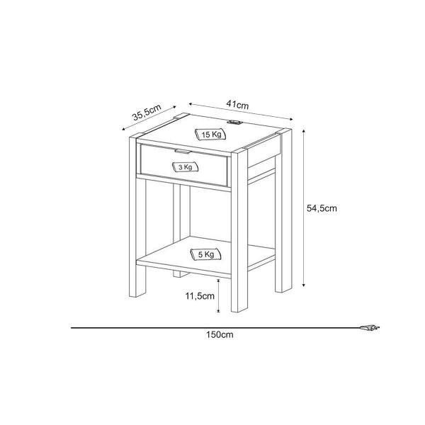 Imagem de Mesa Cabeceira AZ1016 c/ 1 Gaveta Amêndoa/Branco - Tecno Mobili