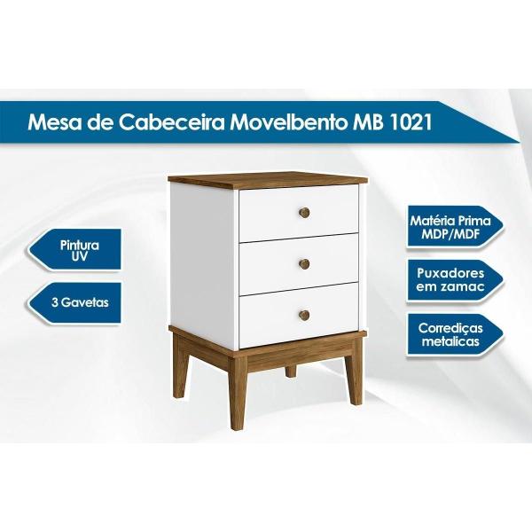 Imagem de Mesa Cabeceira Casal MB 1021 3 Gavetas Freijo/Branco - Movelbento