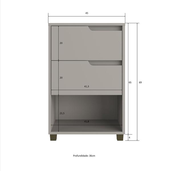 Imagem de Mesa Cabeceira em Mdf com 2 Gavetas e 1 Nicho da Vinci Cinza