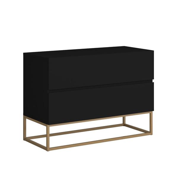 Imagem de Mesa Cabeceira Eros 60CM 2 Gavetas estilo Industrial Preto Pés Dourado