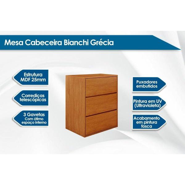 Imagem de Mesa Cabeceira Grécia c/ 3 Gavetas Nature/Off White - Bianchi