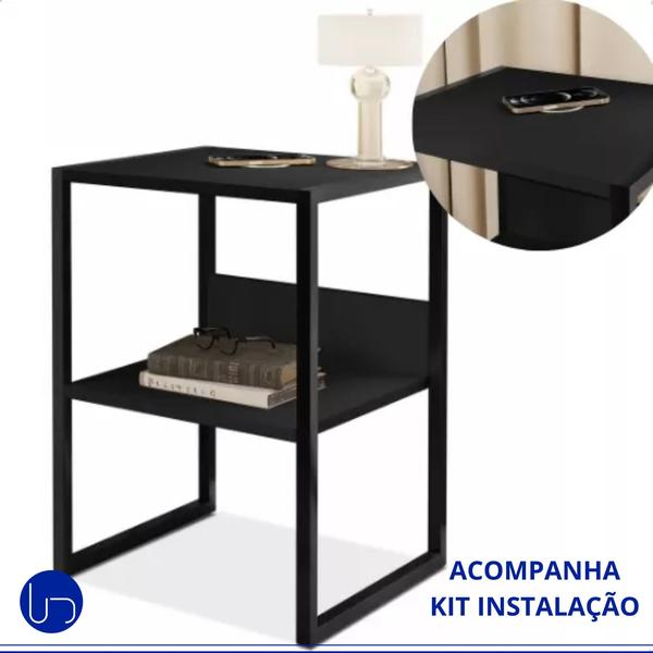 Imagem de Mesa Cabeceira Industrial Carregador Wireless Embutido Design Moderno Tecnologia Sofisticado Decoração  Quarto Contemporâneo, Utilika Distribuidora