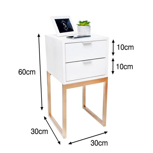 Imagem de Mesa Cabeceira Industrial Eco 30 2 Gavetas Base Dourada