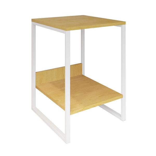 Imagem de Mesa Cabeceira Industrial Lateral de Cama Canela Tókio Base Ferro Branco 