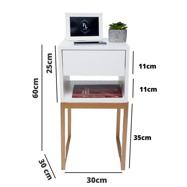 Imagem de Mesa Cabeceira Industrial Off White Eco 30Cm Base Dourada