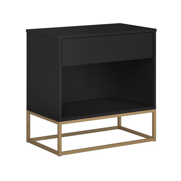 Imagem de Mesa Cabeceira Malta Preto para Cama Casal com Pés de Ferro Estilo Industrial Dourado