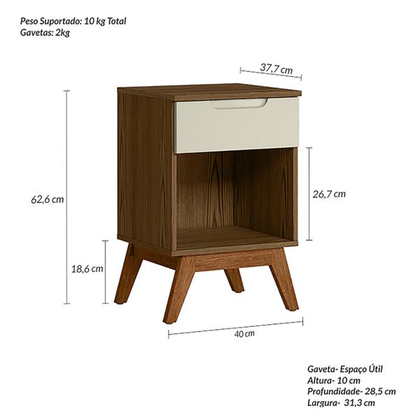 Imagem de Mesa Cabeceira Pequena Retrô Alpi - Conhaque/Carvalho/Off White