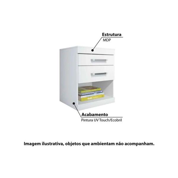 Imagem de Mesa Cabeceira Plus c/ 2 Gavetas Branco - Santos Andirá