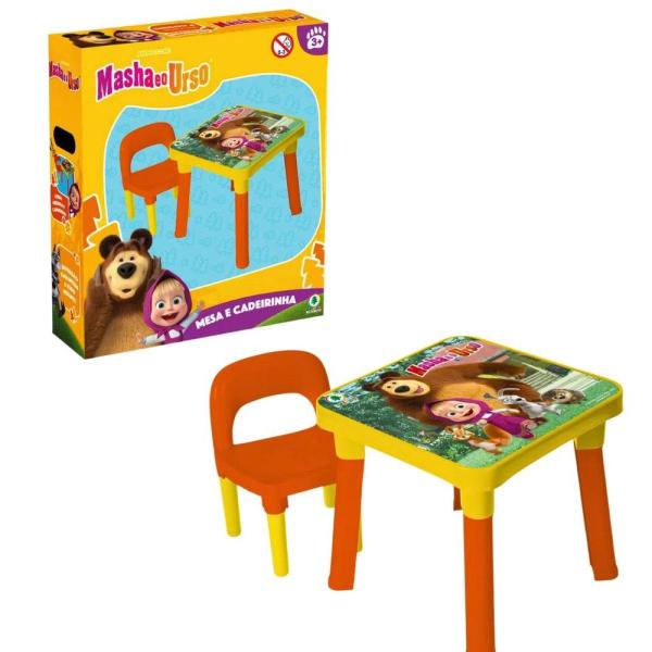 Imagem de Mesa Cadeira Infantil Desmontável Masha Urso + Meu Chazinho