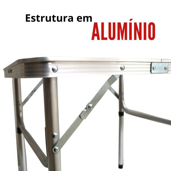 Imagem de Mesa Camping Dobrável Vira Maleta com Alça Prática Compacta Altura Ajustável 90x60x70cm Alumínio Importway - IWMCD9060