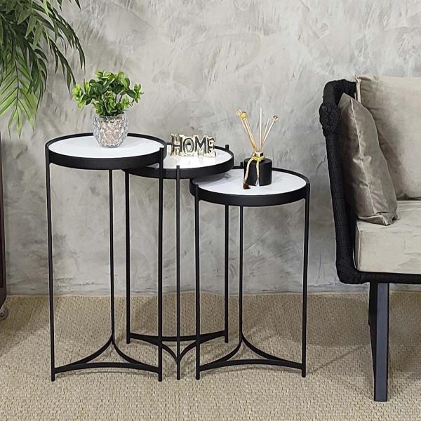 Imagem de Mesa Canto Lateral Kit Apoio Conjunto Decorativa Pequena Rustico Ambiente Recepção Casa