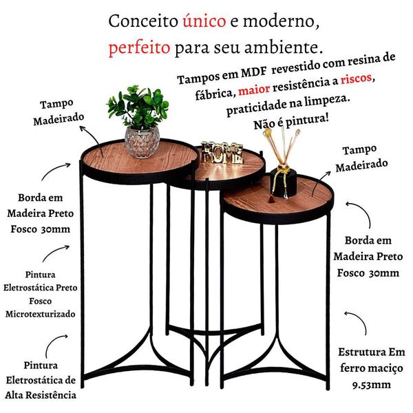 Imagem de Mesa Canto Lateral Kit Apoio Conjunto Decorativa Pequena Rustico Ambiente Recepção Casa