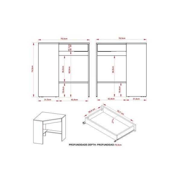 Imagem de Mesa Canto p/Escritório Canto ME4169 c/ 1 Gaveta Branco - Tecno Mobili