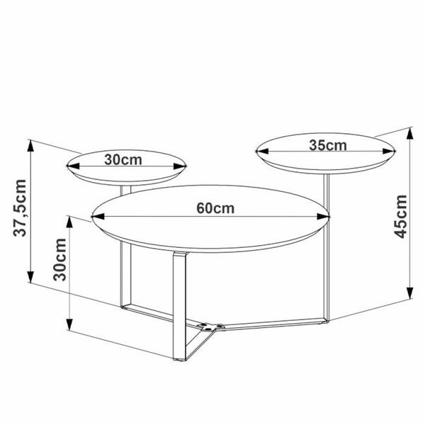 Imagem de Mesa Centro 03 Tampos Chanfrada Pe Metal Preto Nero Artesano