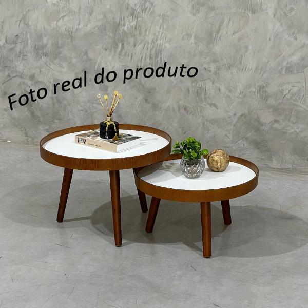 Imagem de Mesa Centro Madeira Pé Palito Sala Estar Redonda Escritório Mesinha Decorativa Recepção