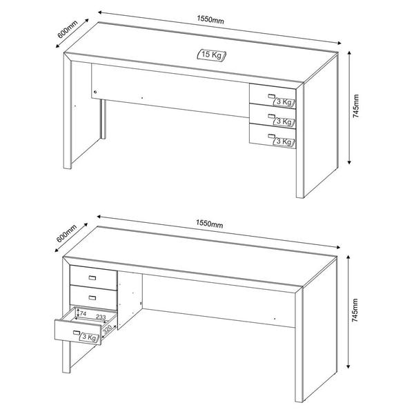 Imagem de Mesa com 03 Gavetas para Home Office ME4113 Branco  13 Tecno Mobili