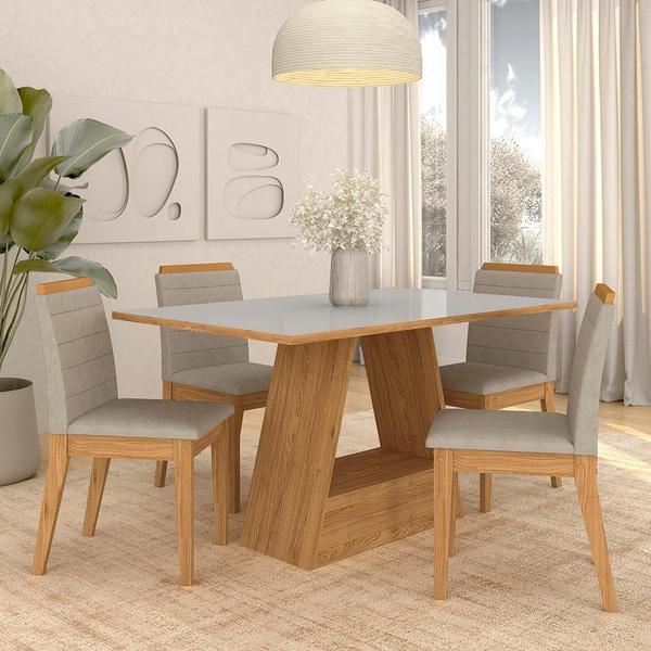Mesa Com 4 Cadeiras Nápoles 1,36 Cinamomo/off/bege - Móveis Arapongas - A Móveis Arapongas