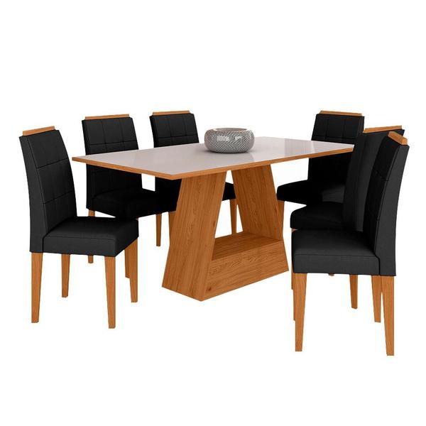 Imagem de Mesa Com 6 Cadeiras 1,60 Vicenza Cin/off White/pret - Móveis Arapongas