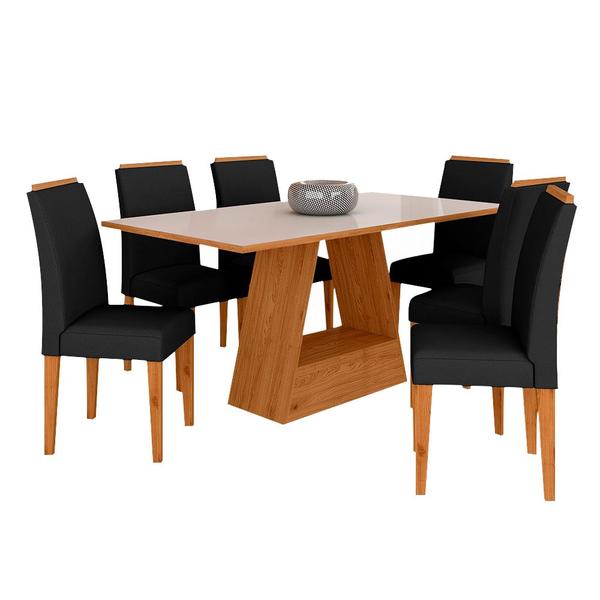 Imagem de Mesa Com 6 Cadeiras Pierre 1,60 Cin/off White/preto - Móveis Arapongas