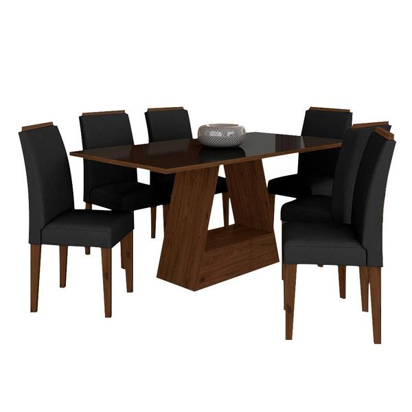 Imagem de Mesa Com 6 Cadeiras Pierre 1,60 Imbuia/preto/preto - Móveis Arapongas