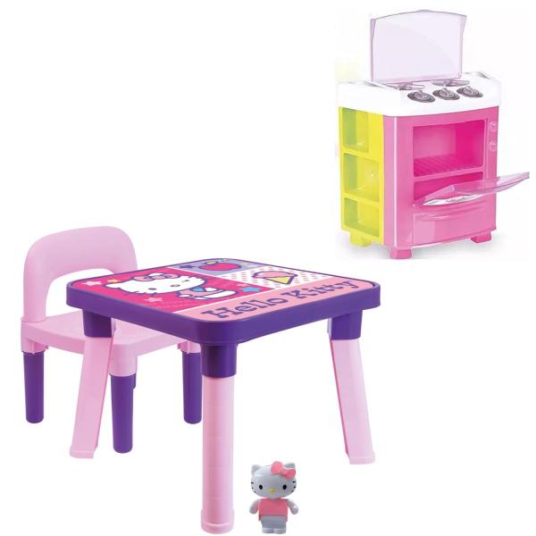 Imagem de Mesa Com Cadeira Infantil Hello Kitty + Fogão Comidinha Chef