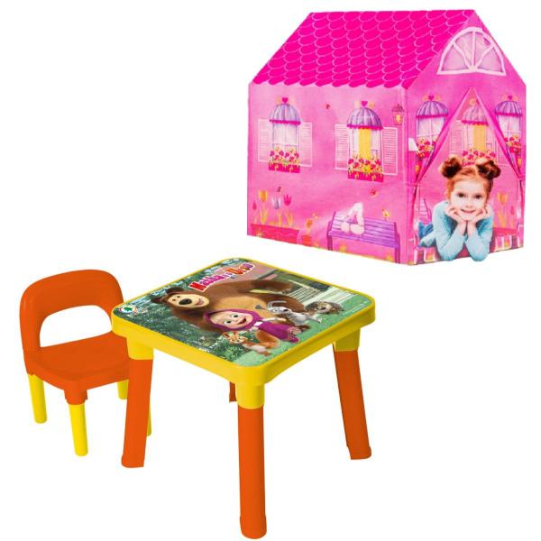 Imagem de Mesa Com Cadeira Infantil Masha E Urso + Barraca Princesa