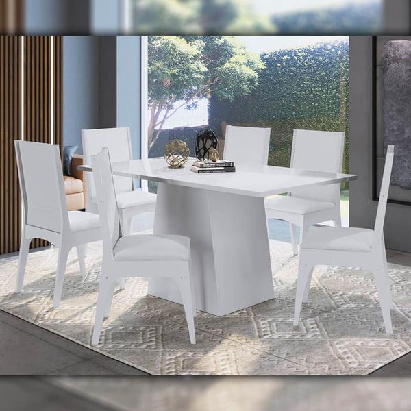 Imagem de Mesa com Cadeiras Sala de Jantar MDF Branco Lilies Móveis