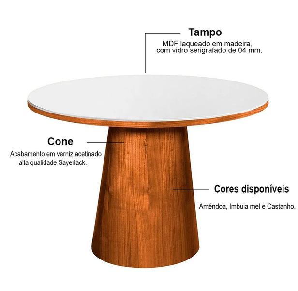 Imagem de Mesa Cone Redonda 4 Lugares Tampo Branco/Imbuia 1,1m Cerc