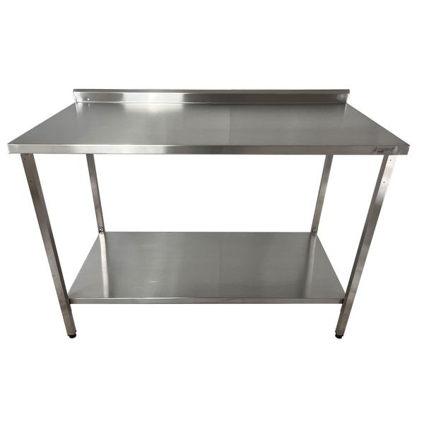 Imagem de Mesa de Aço Inox Industrial 100x60x90 cm com 1 Prateleira Plano Liso com Espelho Nortinox