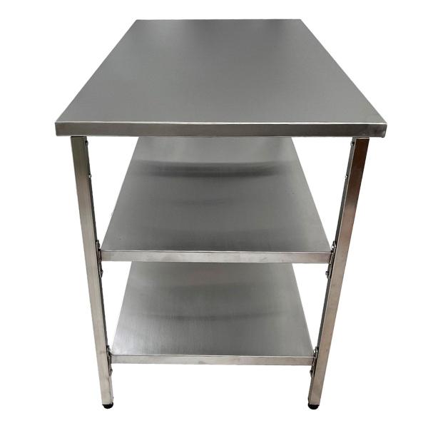 Imagem de Mesa de Aço Inox Industrial 100x70x90 cm com 2 Prateleiras Plano Liso Nortinox