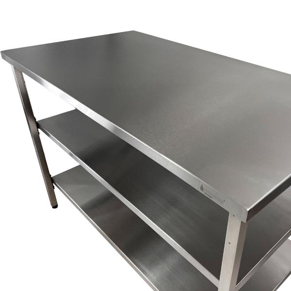 Imagem de Mesa de Aço Inox Industrial 120x70x90 cm com 2 Prateleiras Plano Liso Nortinox