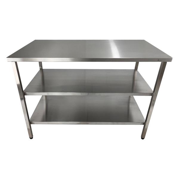 Imagem de Mesa de Aço Inox Industrial 140x70x90 cm com 2 Prateleiras Plano Liso Nortinox