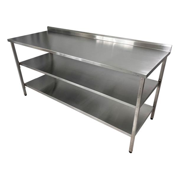 Imagem de Mesa de Aço Inox Industrial 150x70x90 cm com 2 Prateleiras Plano Liso com Espelho Nortinox