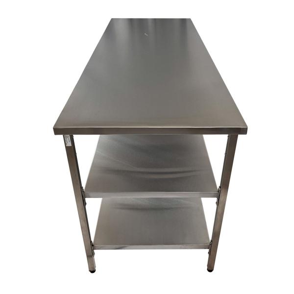 Mesa de Aço Inox Industrial 150x70x90 cm com 2 Prateleiras Plano Liso Nortinox Imagem de Mesa de Aço Inox Industrial 150x70x90 cm com 2 Prateleiras Plano Liso Nortinox