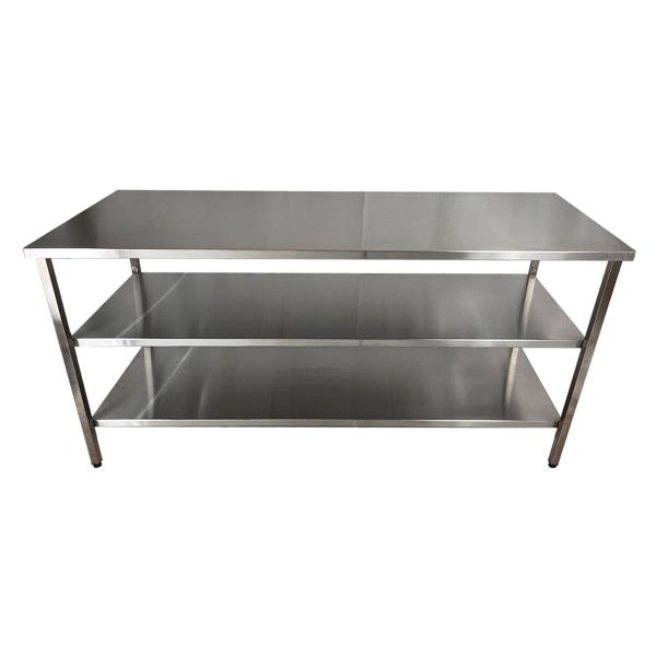 Mesa de Aço Inox Industrial 150x70x90 cm com 2 Prateleiras Plano Liso Nortinox Imagem de Mesa de Aço Inox Industrial 150x70x90 cm com 2 Prateleiras Plano Liso Nortinox