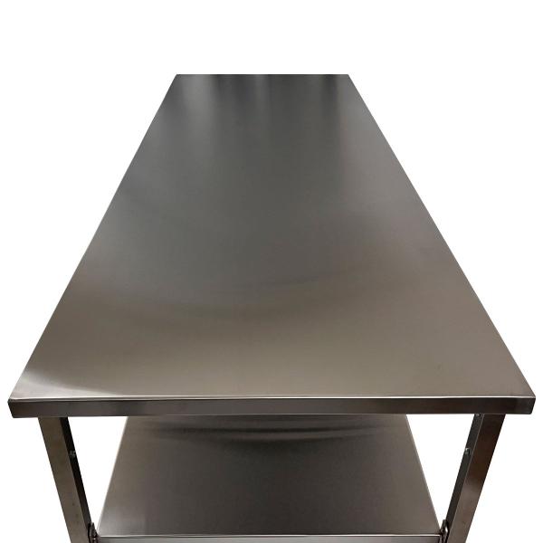 Mesa de Aço Inox Industrial 150x70x90 cm com 2 Prateleiras Plano Liso Nortinox Imagem de Mesa de Aço Inox Industrial 150x70x90 cm com 2 Prateleiras Plano Liso Nortinox