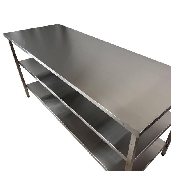 Mesa de Aço Inox Industrial 150x70x90 cm com 2 Prateleiras Plano Liso Nortinox Imagem de Mesa de Aço Inox Industrial 150x70x90 cm com 2 Prateleiras Plano Liso Nortinox